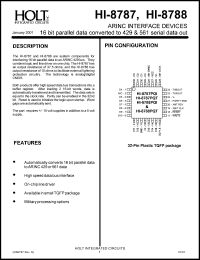 HI-8788PQT datasheet: System component for interfacing incoming ARINC 429 signals to 16-bit parallel data HI-8788PQT