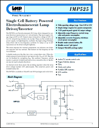 IMP525EMA datasheet: Input voltage: 0.9-2.5V; single cell battery powered electroluminescent lamp driver/inverter IMP525EMA