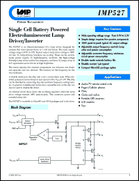 IMP527ESA datasheet: Input voltage: 0.9-2.5V; single cell battery powered electroluminescent lamp driver/inverter IMP527ESA