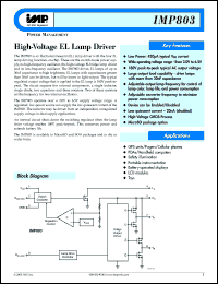 IMP803LG datasheet: Input voltage:2.0-6.5V; High-voltage EL lamp driver IMP803LG