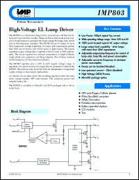 IMP803IMA datasheet: Input voltage:2.0-6.5V; High-voltage EL lamp driver IMP803IMA