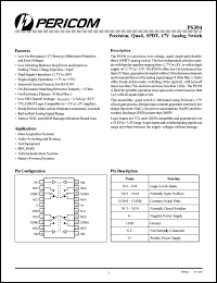 PS394CWP datasheet: Precision, quad, SPST, 17V analog switch PS394CWP