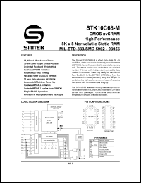 STK10C68-5C45M datasheet: CMOS nvSRAM high performance 8K x 8 nonvolatile static RAM STK10C68-5C45M