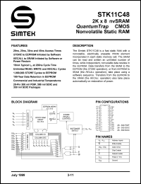 STK11C48-P25 datasheet: 2K x 8 nvSRAM CMOS nonvolatile static RAM STK11C48-P25