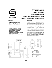 5962-9232406MXC datasheet: CMOS nvSRAM high performance 8K x 8 nonvolatile static RAM 5962-9232406MXC