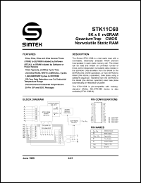 STK11C68-P20 datasheet: 8K x 8 nvSRAM nonvolatile static RAM STK11C68-P20