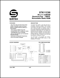 STK11C68-P25 datasheet: 8K x 8 nvSRAM nonvolatile static RAM STK11C68-P25