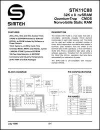 STK11C88-P25I datasheet: 32K x 8 nvSRAM CMOS nonvolatile static RAM STK11C88-P25I