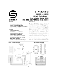 STK12C68-5C40M datasheet: CMOS nvSRAM 8K x 8 autostore nonvolatile static RAM STK12C68-5C40M