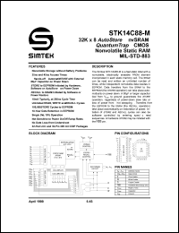 STK14C88-5C45M datasheet: 32K x 8 autostore nvRAM CMOS nonvolatile static RAM STK14C88-5C45M