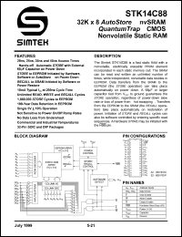 STK14C88-N20 datasheet: 32K x 8 autostore nvRAM quantum trap CMOS nonvolatile static RAM STK14C88-N20