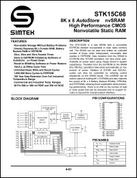 STK15C68-W25I datasheet: 8K x 8 autostore nvRAM high performance CMOS nonvolatile static RAM STK15C68-W25I