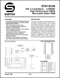 STK15C88-W35I datasheet: 32K x 8 autostore nvRAM high performance CMOS nonvolatile static RAM STK15C88-W35I