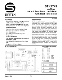 STK1743-D25I datasheet: 8K x 8 autostore nvRAM with real-time clock STK1743-D25I