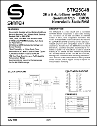 STK25C48-W20 datasheet: 2K x 2 autostore nvRAM quantum trap CMOS nonvolatile static RAM STK25C48-W20