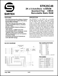 STK25C48-W35 datasheet: 2K x 2 autostore nvRAM quantum trap CMOS nonvolatile static RAM STK25C48-W35