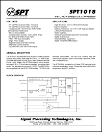 SPT1018BIN datasheet: 8-bit, high speed D/A converter SPT1018BIN