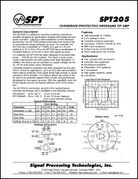 SPT205AMH datasheet: Overdrive-protected wideband op amplifier SPT205AMH