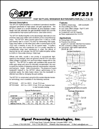 SPT231AMH datasheet: Fast settling, wideband buffer/amplifier SPT231AMH