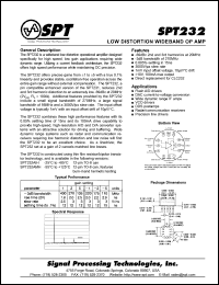 SPT232AIH datasheet: Low distortion wideband amplifier SPT232AIH