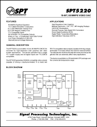 SPT5220SCN datasheet: 10-bit, 80 MWPS video DAC SPT5220SCN