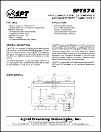 SPT574BCJ datasheet: Fast, complete 12-bit compatible A/D converter with sample/hold SPT574BCJ