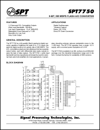 SPT7750BCU datasheet: 8-bit, 500 MSPS A/D converter SPT7750BCU