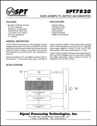 SPT7820AIJ datasheet: 10-bit, 20 MSPS, TTL output A/D converter SPT7820AIJ