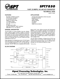 SPT7850SIS datasheet: 10-bit, 20 MSPS 140 mW A/D converter SPT7850SIS