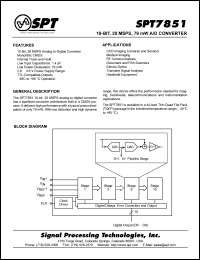 SPT7851SIT datasheet: 10-bit, 20 MSPS 79 mW A/D converter SPT7851SIT