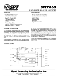 SPT7863SCS datasheet: 10-bit, 40 MSPS, 160 mW A/D converter SPT7863SCS