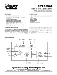 SPT7866SIR datasheet: 10-bit, 60 MSPS A/D converter SPT7866SIR