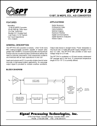 SPT7912SCU datasheet: 12-bit, 30 MSPS ECL A/D converter SPT7912SCU