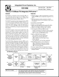 ICS1892Y-10 datasheet: 10 base-T/100 base-TX integrated PHYceiver ICS1892Y-10