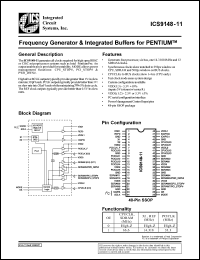 ICS9148F-11 datasheet: Frequency generator and integrated buffers for Pentium/PRO ICS9148F-11