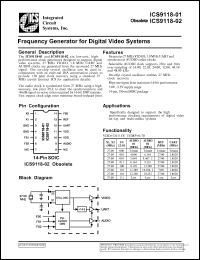ICS9118M-01 datasheet: Frequency generator for digital video system ICS9118M-01
