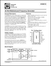 ICS9131-01CN16 datasheet: 32 KhZ motherboard frequency generator ICS9131-01CN16