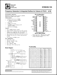 ICS9248F-135-T datasheet: Frequency generator and integrated buffer for Celeron and Pentium II/III ,K6 ICS9248F-135-T