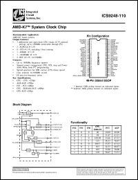 ICS9248F-110 datasheet: AMD-K7 system clock chip ICS9248F-110