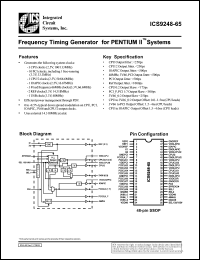 ICS9248F-65 datasheet: Frequency timing generator  for Pentium II system ICS9248F-65