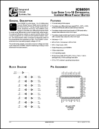 ICS8501BYT datasheet: Low skew 1 to 16 differential current mode fanout buffer ICS8501BYT