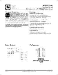 ICS8533AG-01 datasheet: Low skew 1 to 4 differential to 3.3V LVPECL fanout buffer ICS8533AG-01