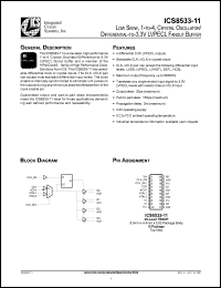 ICS8533AG-11 datasheet: Low skew 1 to 4 differential to 3.3V LVPECL fanout buffer ICS8533AG-11