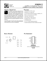 ICS8535AG-11T datasheet: Low skew 1 to 4 LVCMOS to 3.3V LVPECL fanout buffer ICS8535AG-11T