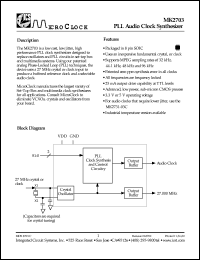 MK2703S datasheet: PLL audio clock synthesizer MK2703S