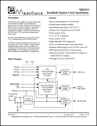 MK3233-01S datasheet: Handheld system clock synthesizer MK3233-01S