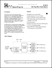 ICS615M datasheet: Set-top box  clock source ICS615M