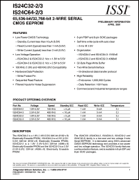 IS24C64-2P datasheet: 100 KHz 65,536-bit/32,768-bit 2-wire serial CMOS eeprom IS24C64-2P