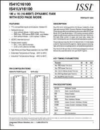 IS41C16100-60T datasheet: 5V  1M x 16(16-MBIT) dynamic RAM with edo page mode IS41C16100-60T