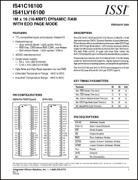 IS41LV16100-50TI datasheet: 3.3V  1M x 16(16-MBIT) dynamic RAM with edo page mode IS41LV16100-50TI